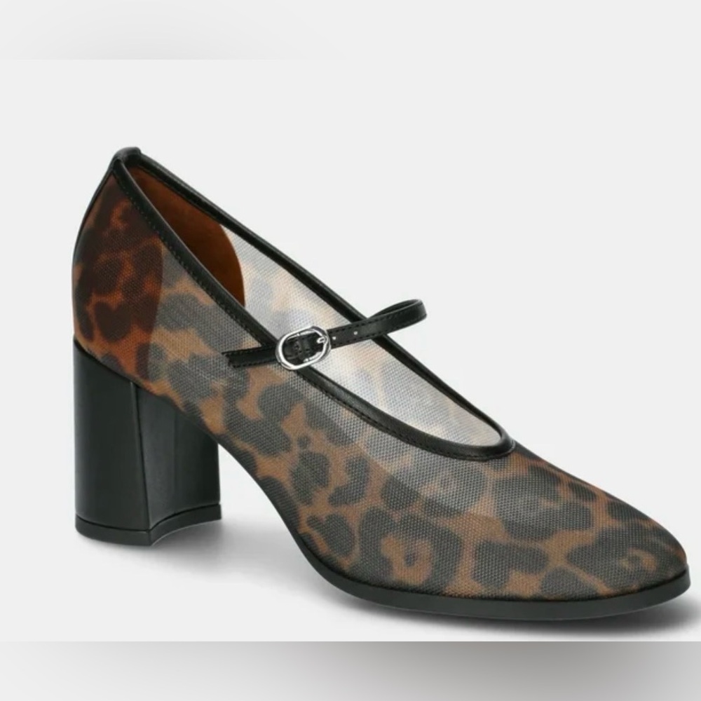 NWT Scoop Women's Leopard Mesh Mary Jane Block Heel Pumps Size 8.5